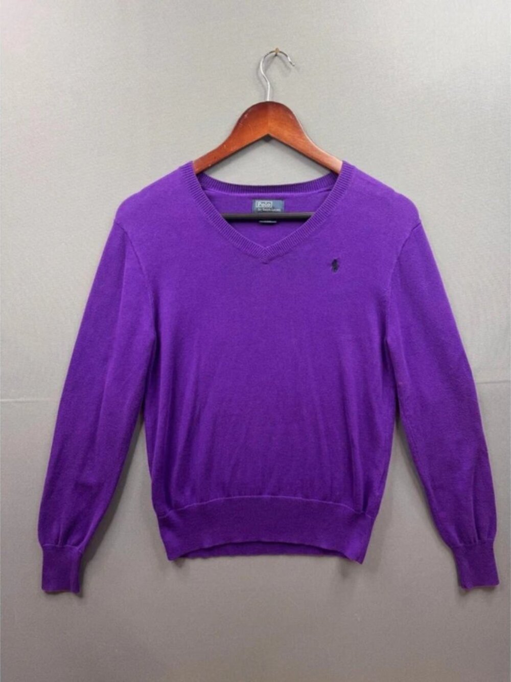 Polo Ralph Lauren V-Neck Sweater Women Purple Elbow Patches Large 14-16